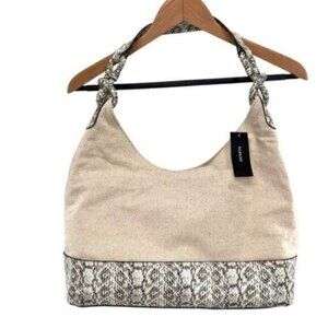 Alfani Hillary Canvas Hobo Shoulder Bag in Linen Snakeskin New